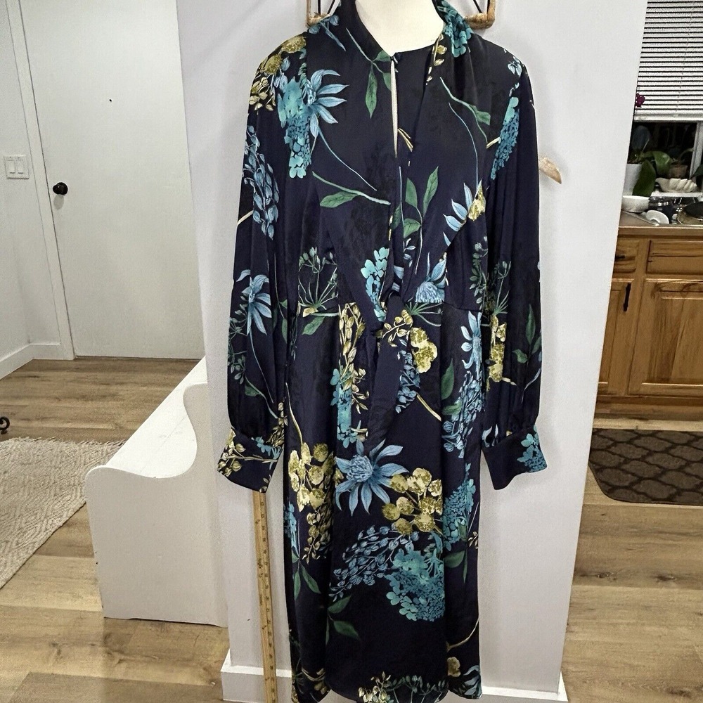 Autograph Green Long Sleeve Dress  Neck Floral‎ Ties